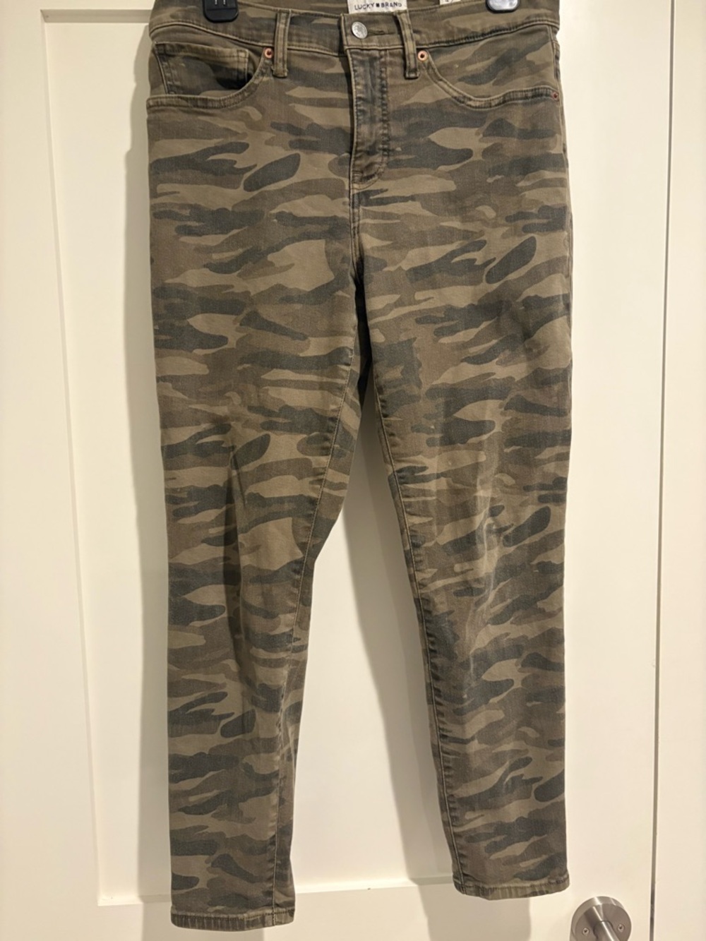 Lucky Brand Olive & Khaki Camo Jeans. The Ava Skinny